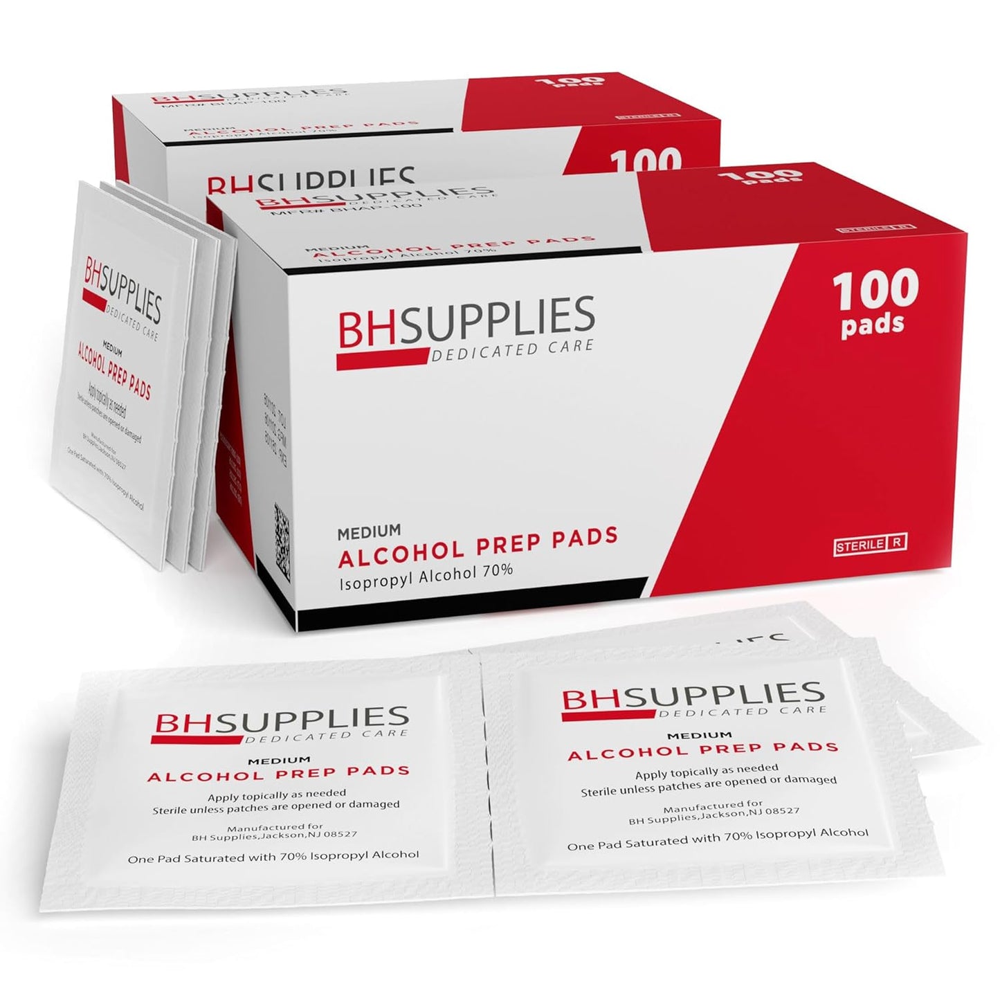 Bulk Case: 100 pcs/Box - 54 Boxes - BH Supplies Alcohol Prep Pads - 70% Isopropyl (Total 5400 pcs)