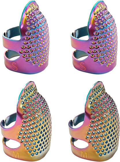 ZESION 4Pcs Sewing Thimbles, Adjustable Metal Thimbles for Hand Sewing Finger Protector, Quilting Craft Accessories for Knitting Needlework DIY Tools, Dazzling(2 Sizes, S/M)
