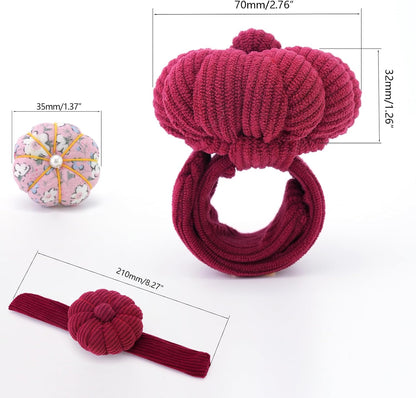 Wrist Pin Cushions, Sewing Needle Cushion kit with 1Pcs Elastic Strap Finger Ring Pincushions, Adjustable Strap Handcraft Needles Holder for Sewing and Quilting. (Dark Red)