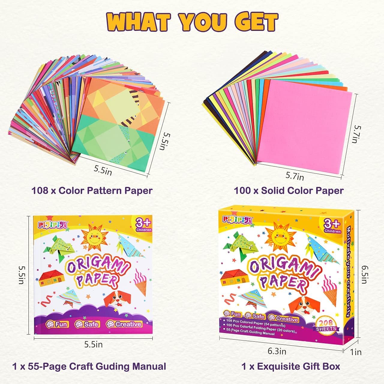 pigipigi Craft Origami Paper for Kids - 208 Sheets Vivid Colorful Folding Papers 54 Patterns Art Projects Kit for 5 6 7 8 9 10 11 12 Years Old Girl Boy Teen Birthday Gift Preschool Educational Toy - Crafty Corner