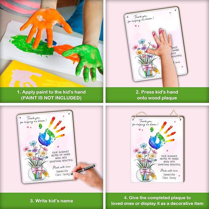 DIY Flower Crayon Handprint Craft Sign Gifts for Daycare PreK Preschool Kindergarten Teacher, Flower Craft Teacher Appreciation Keepsake End of Year Gifts from Students, Thank You For Helping Me Bloom
