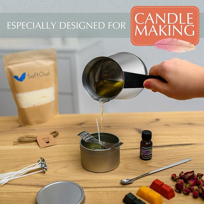 SoftOwl Premium Soy Candle Making Kit - Black Edition - Full Set with Electric Melter - Soy Wax, Big 7oz Jars & Tins, 7 Pleasant Scents, 10 Color Dyes & More - Perfect as Home Decorations