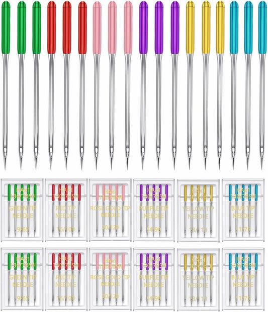 HONEYSEW 60 Pieces Sewing Machine Needles Universal Regular Point Machine Needles for Home Sewing Machine Compatible with Singer, Brother and Old Sewing Machine (Green, Size9-60PCS)