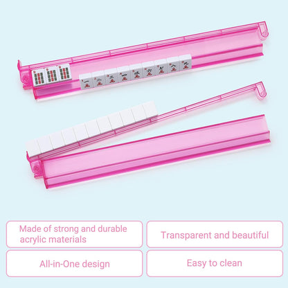 Mahjong Racks with Pushers 4PCS Set Majiang Tile Holder Acrylic Mahjong Racks Accessories and Gifts-Pink