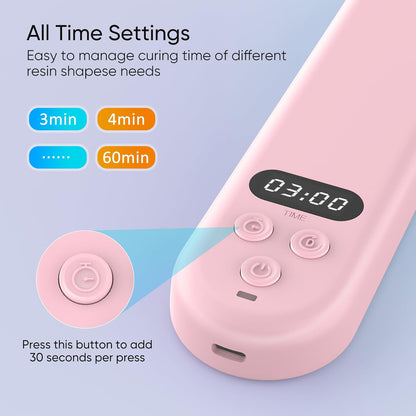 PPESULK UV Light for Resin Curing, 3000mAh Rechargeable Fast UV Resin Lamp with Timer and 34 Beads, Cordless Portable Resin Curing Machine for Resin Molds, Jewelry Making & DIY Crafts(Pink)