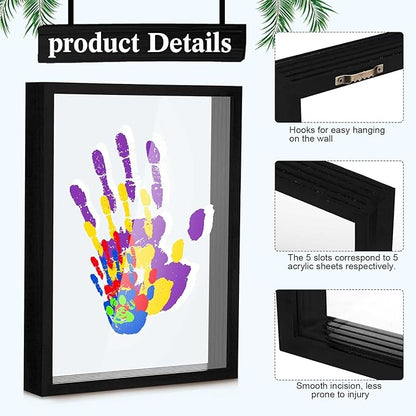 Suzile DIY Handprint Kit for New Parents - Mother's Day Father's Day Gifts,Baby Handprint Frame with 5 Acrylic Boards & 6 Colors Paint,Family Keepsake Craft for First-time Moms Dads(Black)
