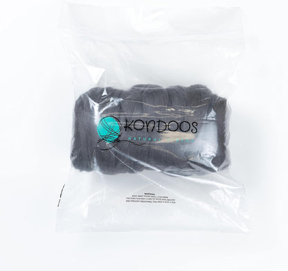 Colored Natural Wool roving, 1 lb. Best Wool for Needle Felting, Wet Felting, handcrafts and Spinning. (Graphite, 1 lb)