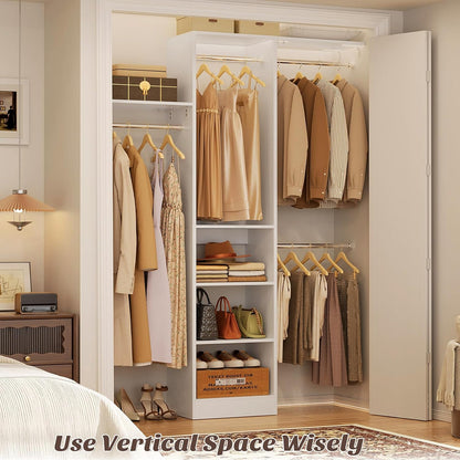 48" Small Closet Organizer, 4FT Small Closet System with 4 Closet Rods & 3 Shelves, 80"H Small Closet Organizers and Storage for Small Bedooms, Cloakrooms, Laundry Rooms, White