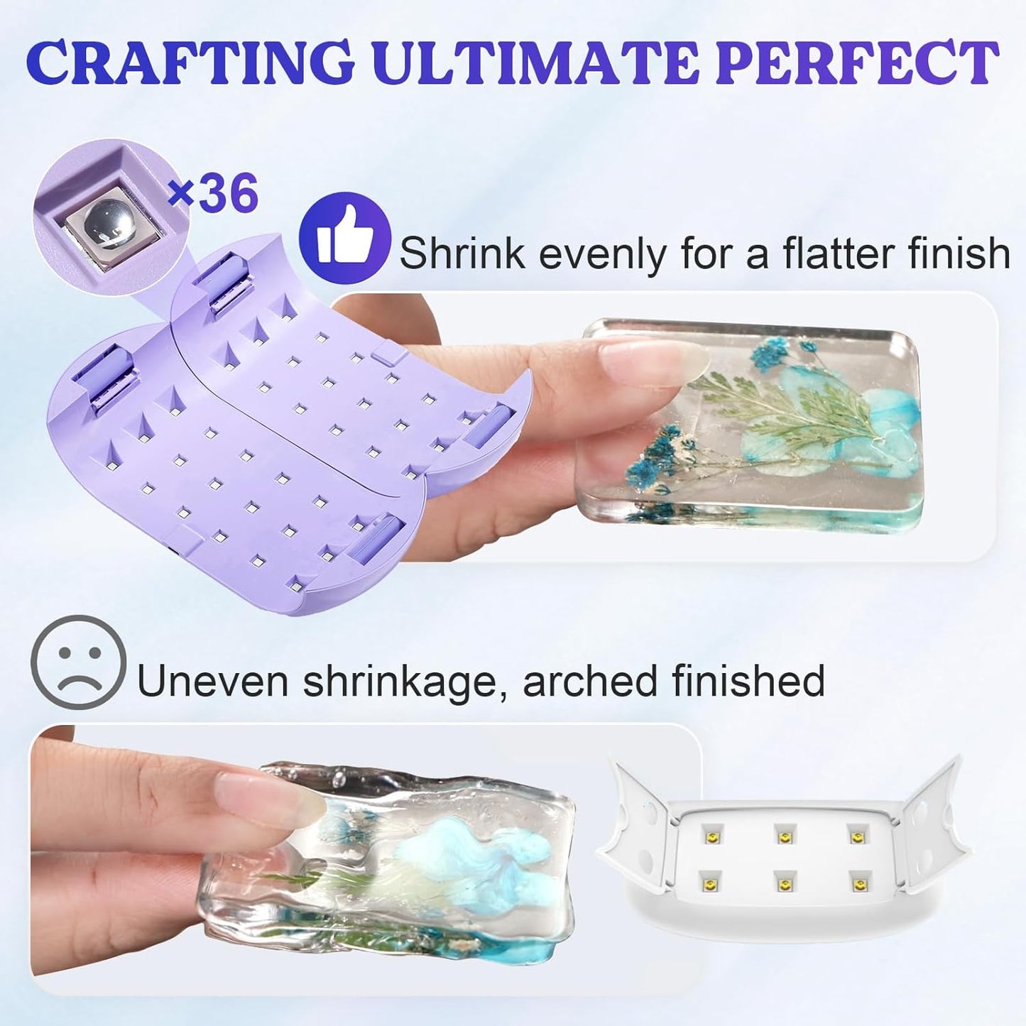 LET'S RESIN UV Light Advanced,Two-Sided Longer time Setting(2m,3m,5m) UV Lamp with Single Head Adapter, Large Size 36 Beads LED UV Light for Resin Curing,Resin Molds,DIY Craft Decor(Purple) - Crafty Corner