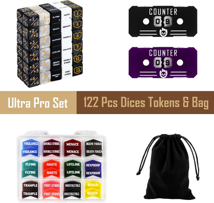 122PCS MTG Keyword Tokens & Dice & Life Counter Set for MTG Accessories, Health Tracker Life Counter Bulk Ability MTG Dice Set, Compatible with TCG CCG Magic Card Gaming Accessories