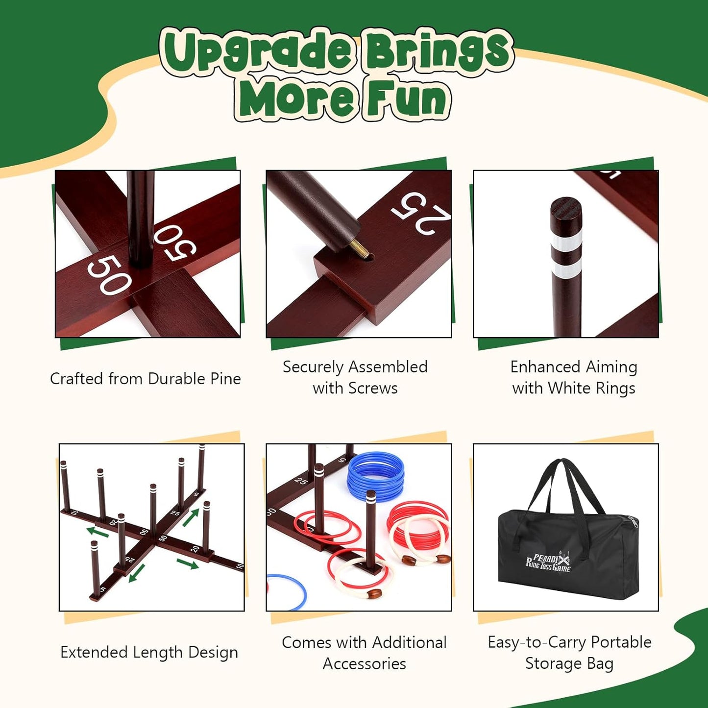 Peradix Ring Toss Game for Kids, Indoor Outdoor Fun Holiday Lawn Yard Game for Family & Adults with 26 Rings, Easy Set Up Backyard Beach Outdoor Game Toys, Portable to Carry Outside Kids Camping Sport