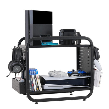 PLKOW Compact Video Game Storage Organizer, Xbox Stand Organizer for Consoles, Controllers, Headphones Xbox/PS5/PS4/Switch Accessories, Video Game Storage Rack, Black - A Great Gift for Gamers