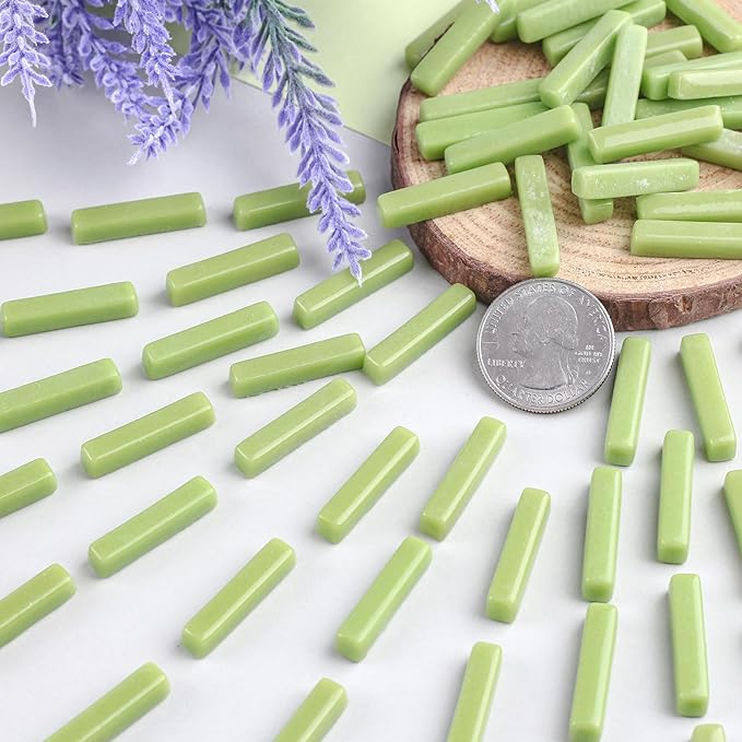 Youway Style Green Mosaic Tiles for Crafts Bulk,150g Strips Shapes Mosaic Glass Pieces,Glass Mosaic Garden Craft Kit