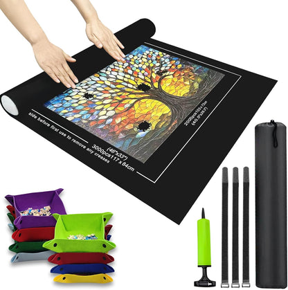 Napzy Puzzle Mat-Jigsaw Puzzles Matt Roll Up to 3000pcs Roll-up Puzzled Board Puzzling Organizers and Storage with 8PCS Jigsaws Sorting Trays, Drawstring Storages Bag Jigsawn Keeper Saver