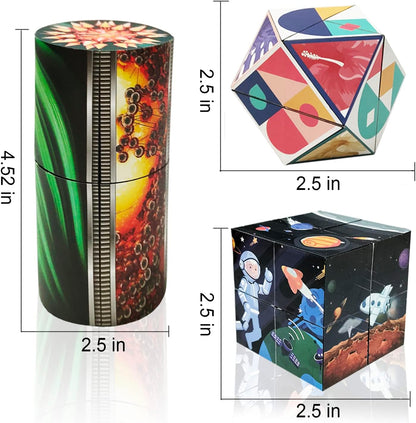 3D Flips Magic Cube Set, 3 Pack Infinity Cube Fidget Toys, Transforms Puzzle Cubes for Stress Anxiety Relief and Kill Time, Nice Gifts for Kids and Adults