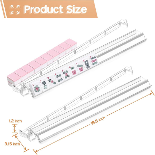 Mahjong Racks with Pushers Set of 4, Mahjong Tile Pushers and Racks, Acrylic Majiang Tile Holders Accessories (Clear)