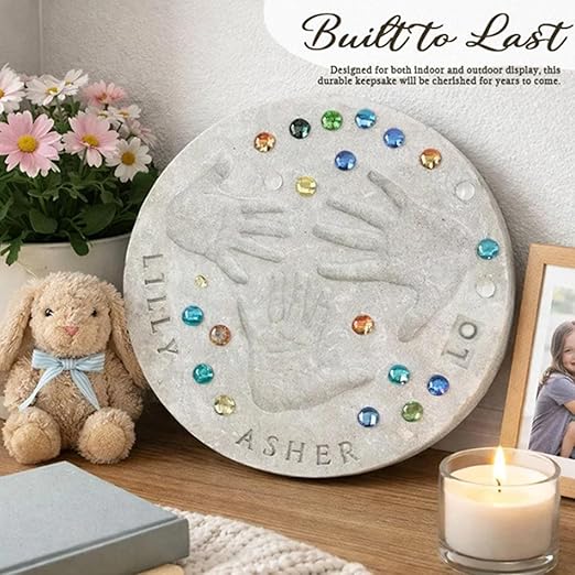 Mother's Day DIY Handprint Gift Kit, Large DIY Handprint Stepping Stone Kit, Indoor Outdoor Family Keepsake Craft Gift (Includes 1 Mod, 26 Letter Stamps, and Colored Stones) (10 in (Fits 1 Handprint))