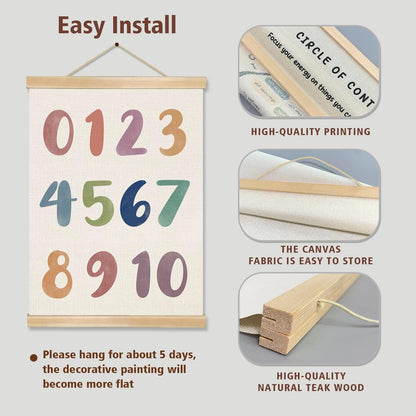 2-Pack Alphabet and Number Posters for Kids,Modern ABC and 0-10 Wall Chart Set on Natural Linen,Educational Decor for Toddlers, Preschool Classroom, Nursery, Playroom 14x18.5In (ABC+123)