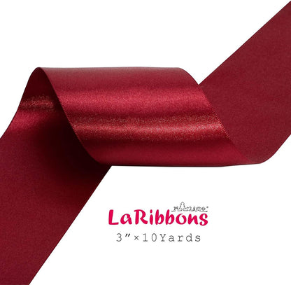 LaRibbons Red Satin Ribbon 3 Inch 10 Yards Christmas Ribbons Double Faced Luxury Burgundy Silk Ribbon for Gift Wrapping Flower Bouquets Bow Christmas Wedding Party Decoration - Crafty Corner