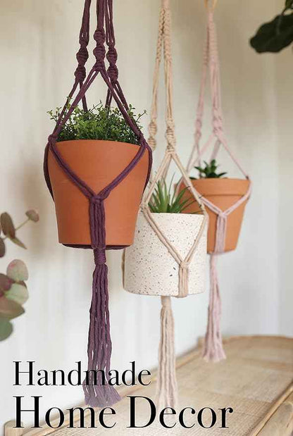 Aesthetic Creative Macrame Kit, Makes 3 DIY Plant Hangers for Teens & Adult Beginners, Craft Supplies for Boho Art Project-3 Custom Color Macrame Cord, Wooden Rings & Instructions