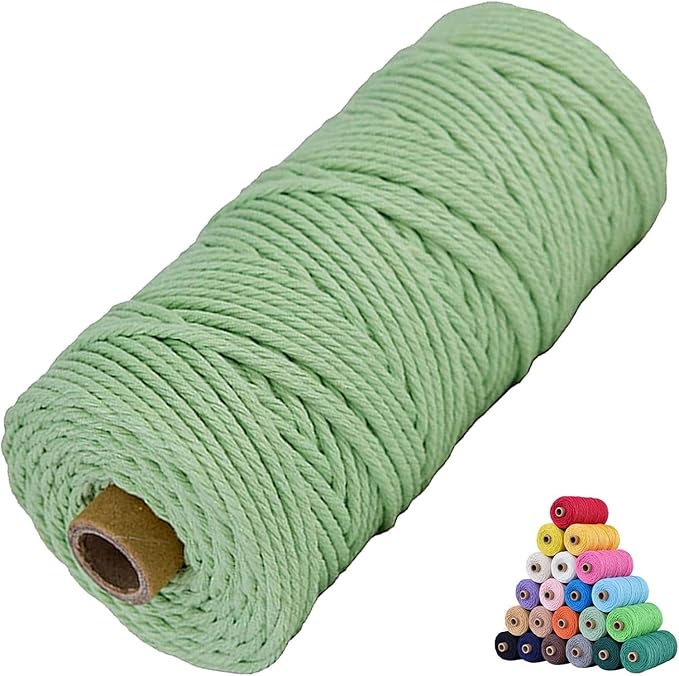 Natural Macrame Cord 2mm x 219yards Colored Macrame Cord Macrame Cotton Cord, Twisted Macrame Yarn, Soft Craft Cord Macrame Rope Macrame Supplies (Light Green, 2mm*219Yards)