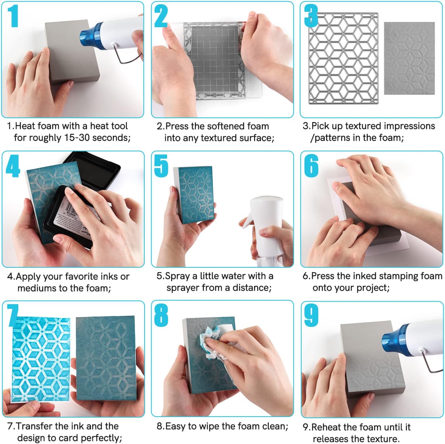 BAOFALI 8 Pcs Stamping Foam Grey Moldable Foam with Acrylic Stamp Block Stamps Plastic Pad Cut and Dry Foam Stamping Foam Block for Sculpture, Modeling, DIY Arts and Handicrafts Projects - Crafty Corner