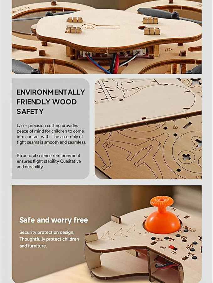 DIY Wooden Drone Model Kit, RC Wooden DIY Drone Model, Remote Control Mini Quadcopter, for Adults Creative Building Models, Gifts Suitable for Craft Lovers (1pc)