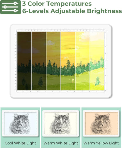 A3 Light Pad for Diamond Painting,Bawaslom Cordless Light Box for Tracing and Drawing with 3 Colors & 6-Level Brightness,Rechargeable LED Drawing Pad for Tracing,Diamond Art,Vinyl Weeding,Sketching