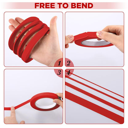 Epakh 4 Rolls Pinstripe Tape, Masking Tape in 1/16, 1/8, 1/4 and 1/2 Inch Wide, for Painters Automotive DIY Car Auto Paint Art (Red,55 yd)
