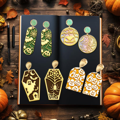 4PCS Halloween Polymer Clay Texture Sheets Set for Using with Clay Cutters, Pumpkins Clay Texture Mats, Jewelry Making DIY Halloween Craft Tools