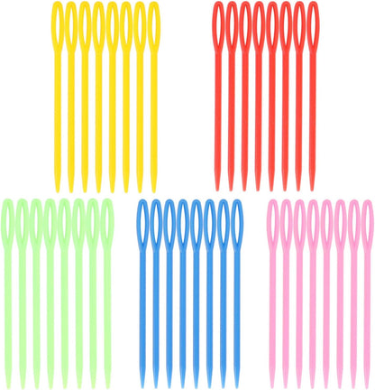 300 Piece Plastic Sewing Needle Set - Big Eye Safety Yarn & Crafting Needles - 3.54" Long - Ideal for Kids' Crochet, Darning & Handmade Projects - Random Color