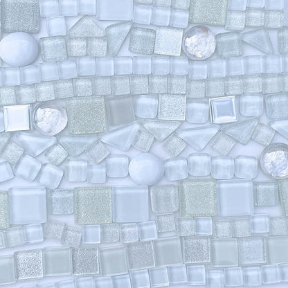 LITMIND 1.1 LB White Irregular Glass Mosaic Tiles with Backing, Assorted Mosaic Shapes for Creative Crafts – Ideal for Adult Mosaic Kits, Puzzles, and Artwork Projects