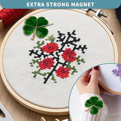 Magnetic Needle Minder Magnet Embroidery Accessories and Supplies Embroidery Needle Holder Cross Stitch Holder Needlework Supplies (Cardinal) (FourLeaf)