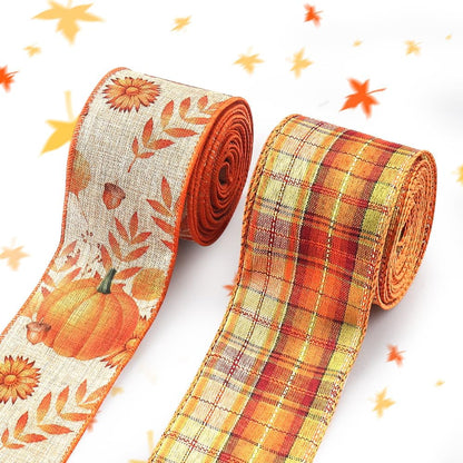 Threetols 2 Rolls 10 Yards Fall Wired Edge Ribbons, 2.5inch Orange Plaid Burlap Ribbons, Autumn Leaves Pumpkin Ribbon for Thanksgiving Party DIY Craft Fall Wreath Bow Decor - Crafty Corner