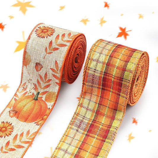 Threetols 2 Rolls 10 Yards Fall Wired Edge Ribbons, 2.5inch Orange Plaid Burlap Ribbons, Autumn Leaves Pumpkin Ribbon for Thanksgiving Party DIY Craft Fall Wreath Bow Decor - Crafty Corner