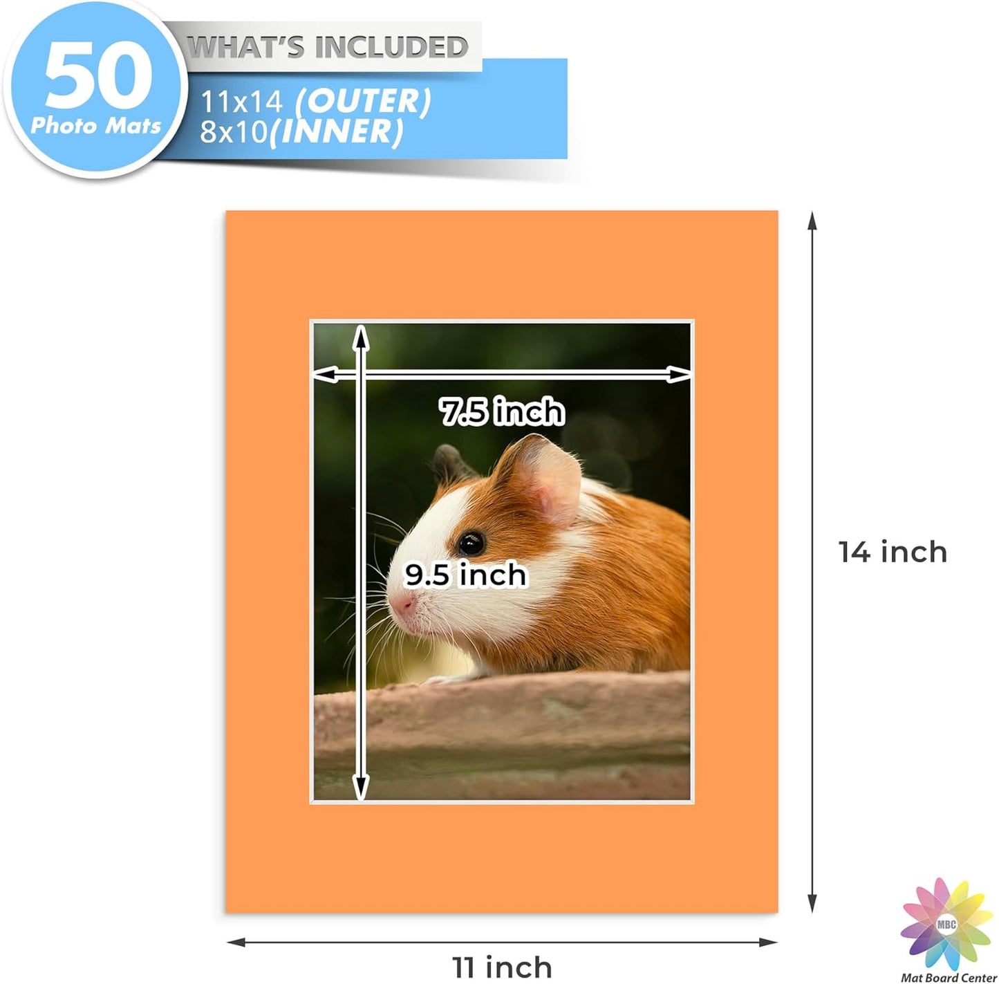 Mat Board Center, Pack of 50, 11x14 for 8x10 Mixed Color Mats - Acid Free, 4-ply Thickness, White Core - for Pictures, Photos, Framing