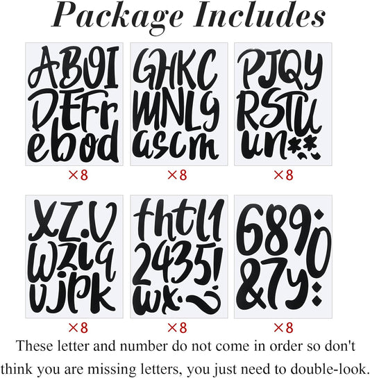 Outus 576 Pieces 8 Sheets Letters Stickers Self Adhesive Vinyl Letter Alphabet Number Stickers Mailbox Numbers Sticker, Decals for Classroom Decor, Sign, Door(Black,6 Inch)