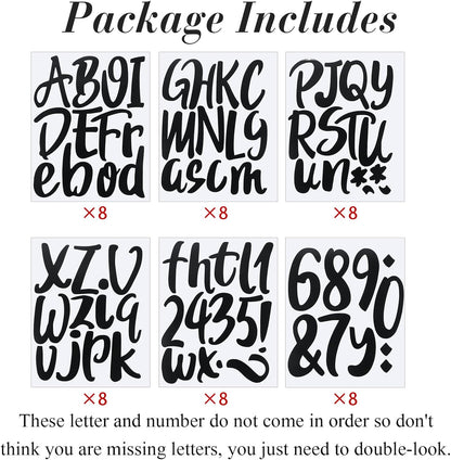 Outus 576 Pieces 8 Sheets Letters Stickers Self Adhesive Vinyl Letter Alphabet Number Stickers Mailbox Numbers Sticker, Decals for Classroom Decor, Sign, Door(Black,6 Inch)