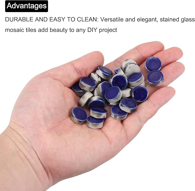 MECCANIXITY 200g Ceramic Mosaic Tiles for Crafts Bulk, Round Dark Blue Ceramic Tiles for Mosaic Kits Garden Stepping Stone Cup Mat