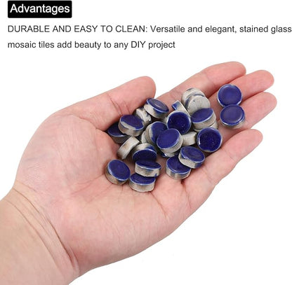 MECCANIXITY 200g Ceramic Mosaic Tiles for Crafts Bulk, Round Dark Blue Ceramic Tiles for Mosaic Kits Garden Stepping Stone Cup Mat