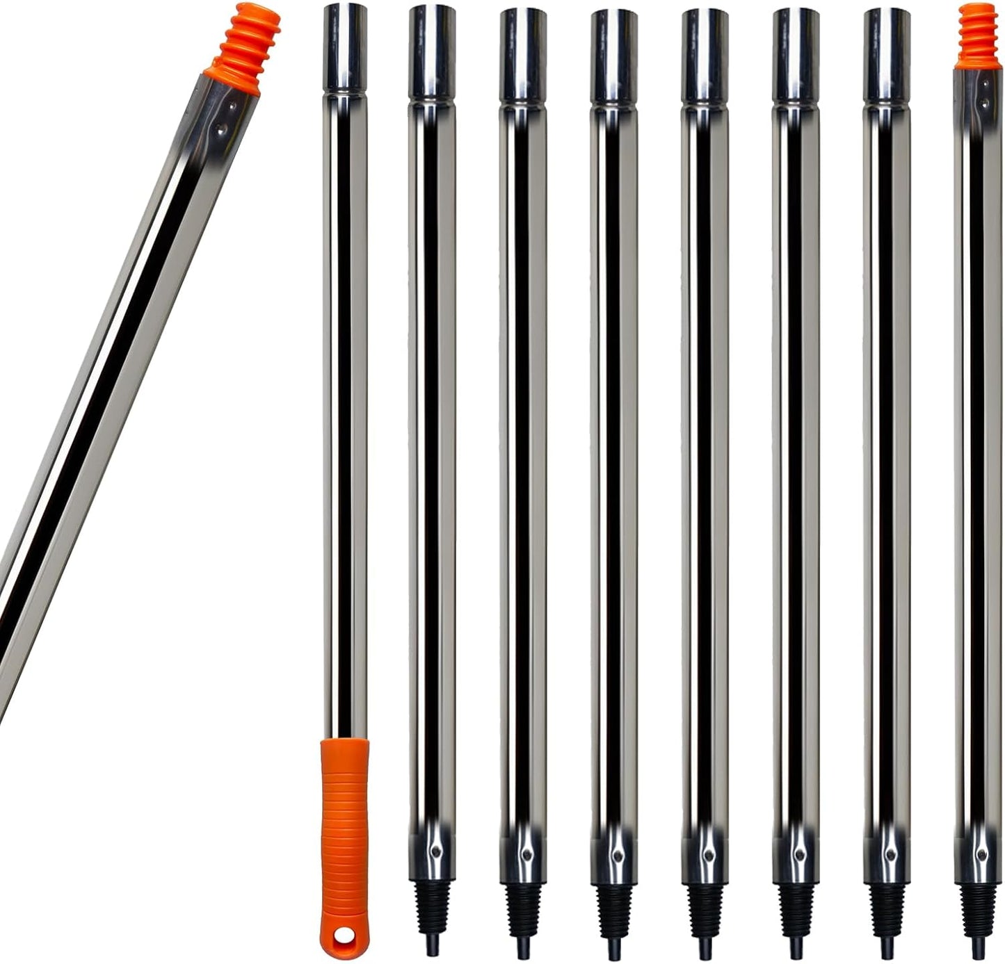 8 PCS Total 10 Ft Extension Pole, Paint Roller Stainless-Steel Threaded Splicing Extension Poles for Hand Drywall Sander Wall Cleaning and Polishing Paint Roller Brushes