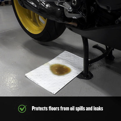 FlashDry Oil Absorbent Pads – High Absorbency of Oil-Based Liquids, Water-Repellent, Tear-Resistant, Premium Mats, Ideal for Garage, Driveway, Automotive, Marine Use, 17.5” x 13.5”, 100-Count Box