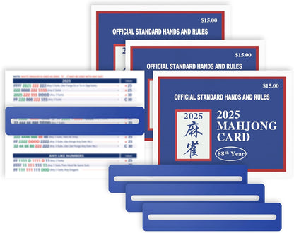 2025 Mahjong Card Official with Mahjong Line Reader, Mahjong Cards Official Rules Version Large Print Style, 4-Pcs(Blue)