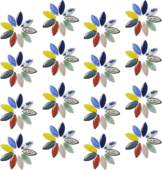 70 Pieces Petal Mosaic Tiles Ceramic Tiles, Bulk Stained Ceramic Pieces Supplies, Flower Leaves Mosaic Ceramics Mosaic Pieces Kit for DIY Crafts Plates Picture Frames Home Decorations - Light Blue