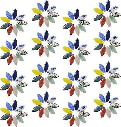 70 Pieces Petal Ceramic Tiles Mosaic Tiles, Bulk Ceramic Mosaic Pieces Stepping Stone Crafts Making Supplies for Home Outdoor Floor Vase Tabletop Decoration - Dark Blue