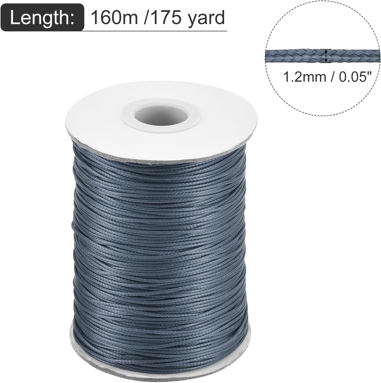 MECCANIXITY Waxed Cord 1.2mm Waxed Polyester Cord 175 Yard Wax String for Bracelet Making,Necklaces, Beading,Jewelry Making and DIY Crafts(Dark Gray)