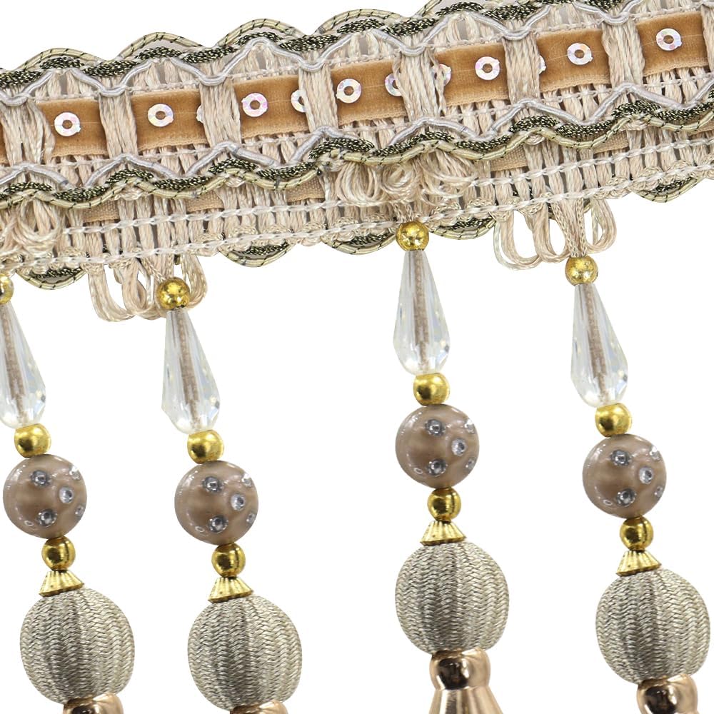 3yards Beading Fringe Trimming Long Beads Tassel Curtain Trim Ribbon Trim for Cover Edge Decorative (beige) - Crafty Corner