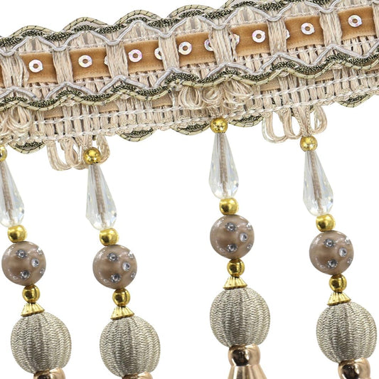 3yards Beading Fringe Trimming Long Beads Tassel Curtain Trim Ribbon Trim for Cover Edge Decorative (beige) - Crafty Corner