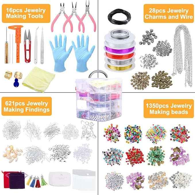 2015pcs Jewelry Findings Making Starter Supplies Kit Repair Tool Set for Bracelet Necklace Rings DIY Decor Tool