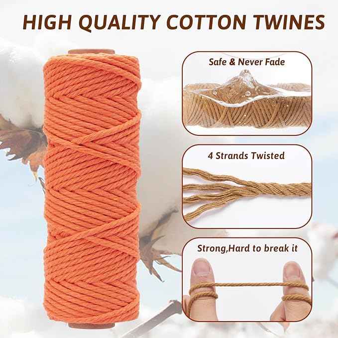 36 Colors Macrame Cord 3mm x 1188 Yards Natural Colored Macrame Supplies 4 Strand Twisted Macrame Kit Cotton Cord Rope Macrame Yarn Twine String for Crafts Wall Hanging Plant Hanger DIY Knitting